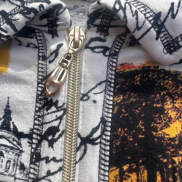 Onque Casual Paris Themed Lightweight Zip Jacket Size L - Picture 6 of 8